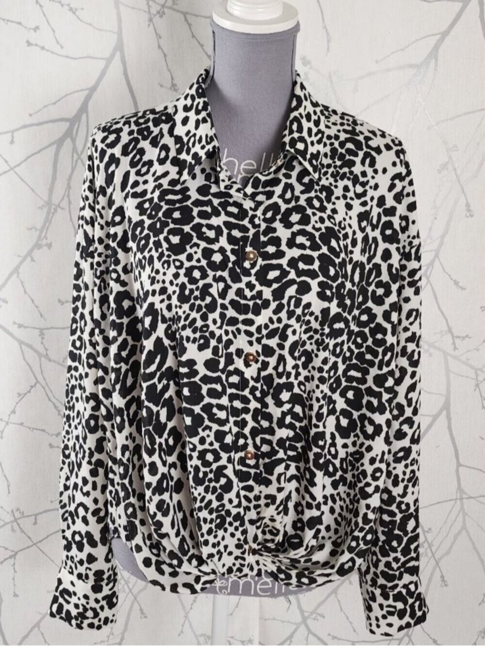 Laura White Leopard Print Button Up Knotted Blouse